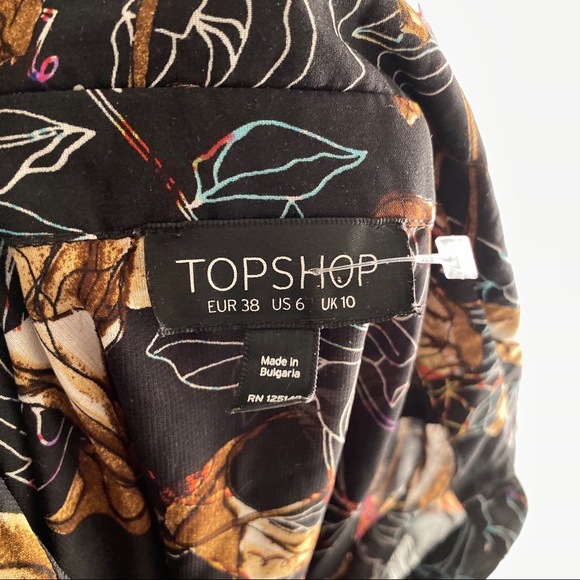 TopShop black multicolor semi sheer leaf print shirt dress 6 - Picture 6 of 8
